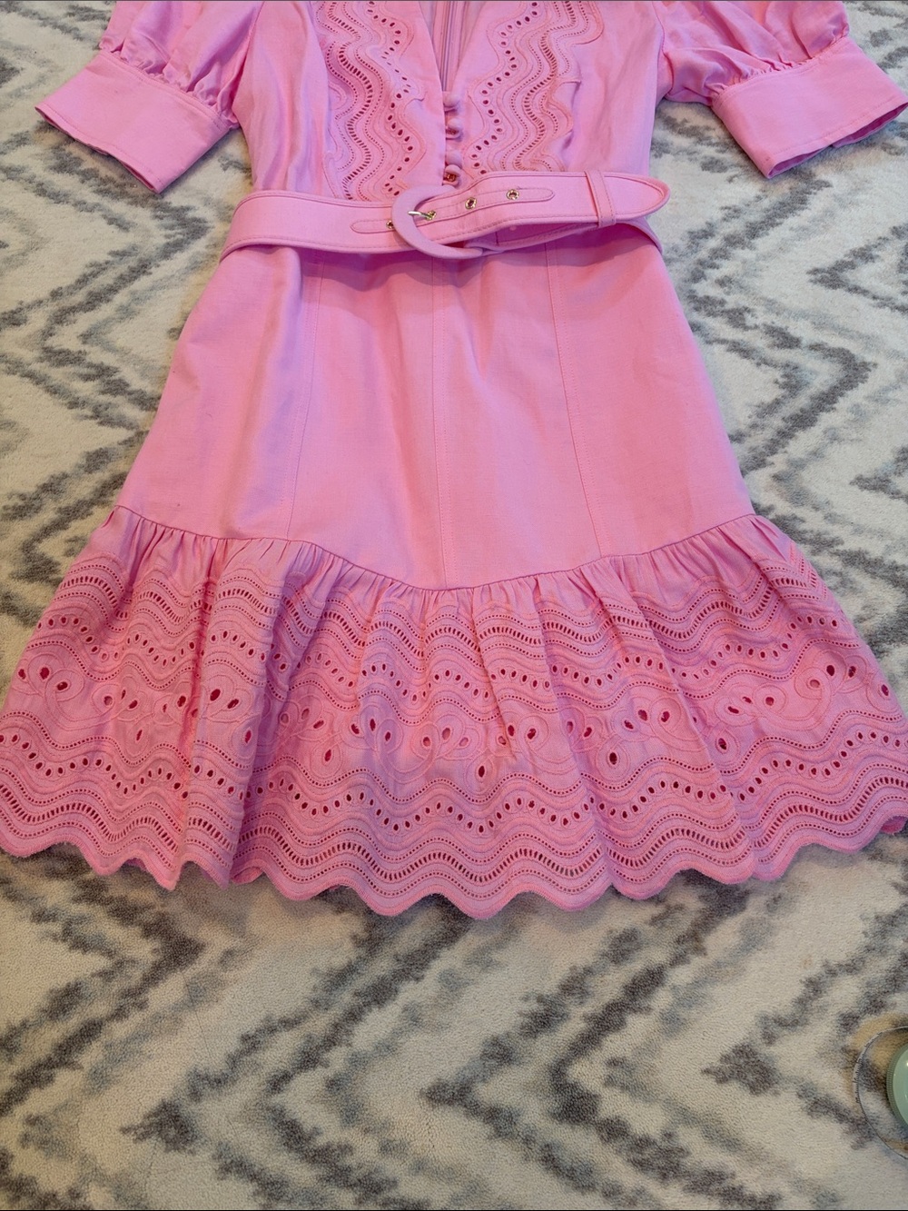 Eyelet Belted Summer Dress in Light Pink - Picture 6 of 8